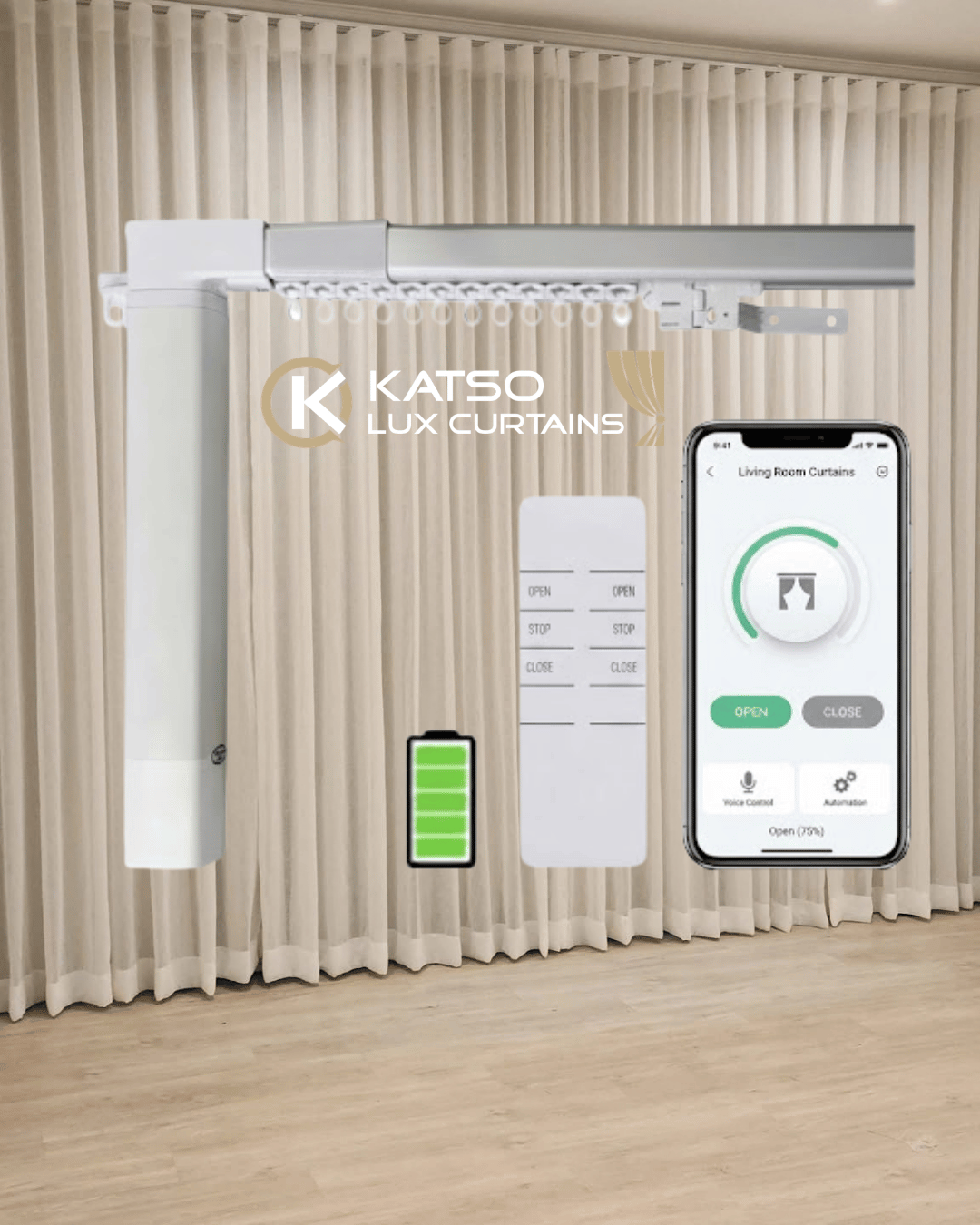 Single Motorised Wave Curtain Track Kit, App/Voice Enabled