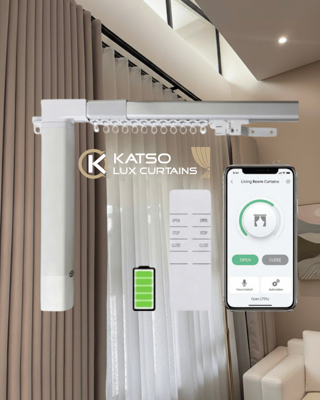 Double Wave Curtain Track Kit, Front & Back Motorised, App/Voice Enabled