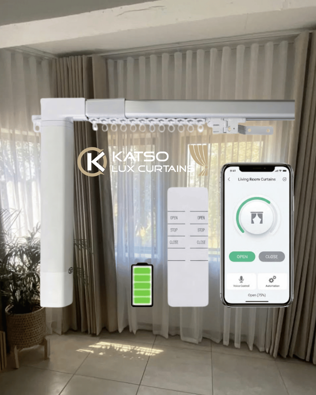 Double Wave Curtain Track Kit, Front Motorised & Back Manual, App/Voice Enabled