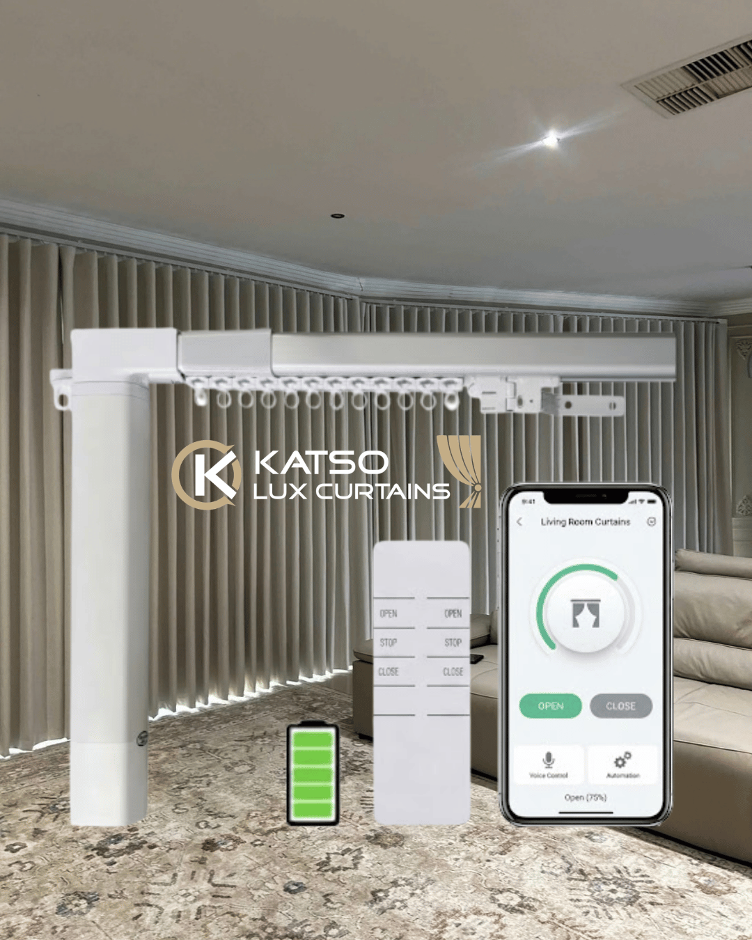 Double Wave Curtain Track Kit, Back Motorised & Front Manual, App/Voice Enabled