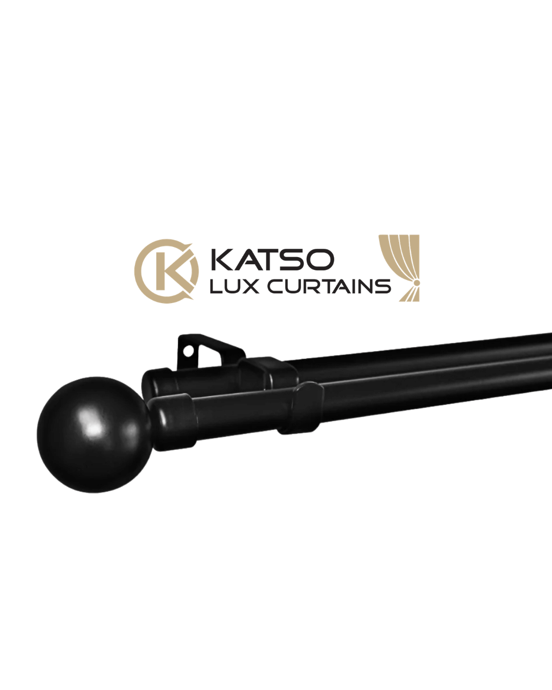 Double Manual Curtain Rod Set With Ball Finials, Black