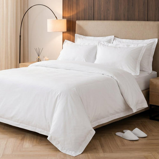 200 Thread Count Flap Oxford Cotton Rich Percale Duvet Cover White-Duvet Covers