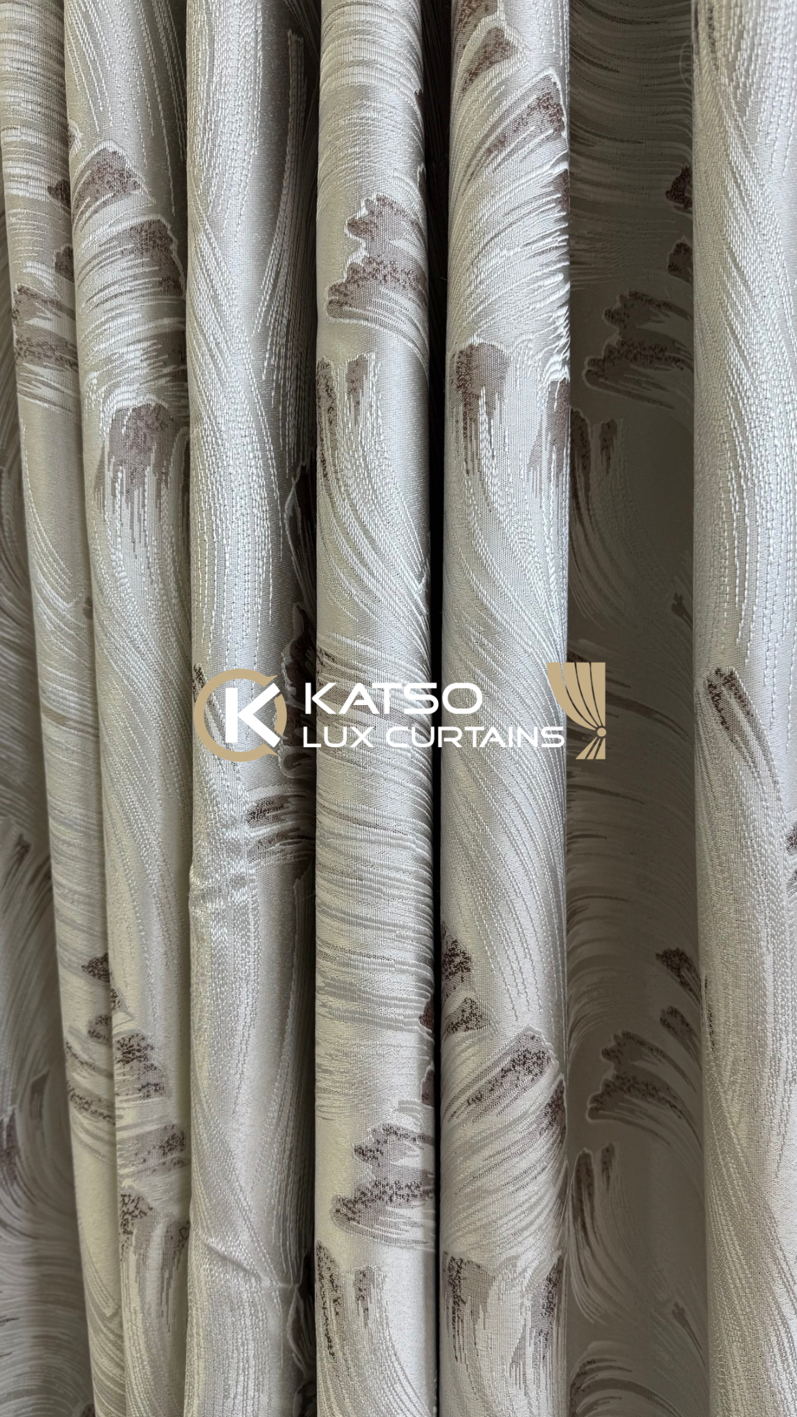 Vuyo Made-to-Measure Curtain, Ivory with Taupe-Silver Pattern | Eyelet, Taped or Wave