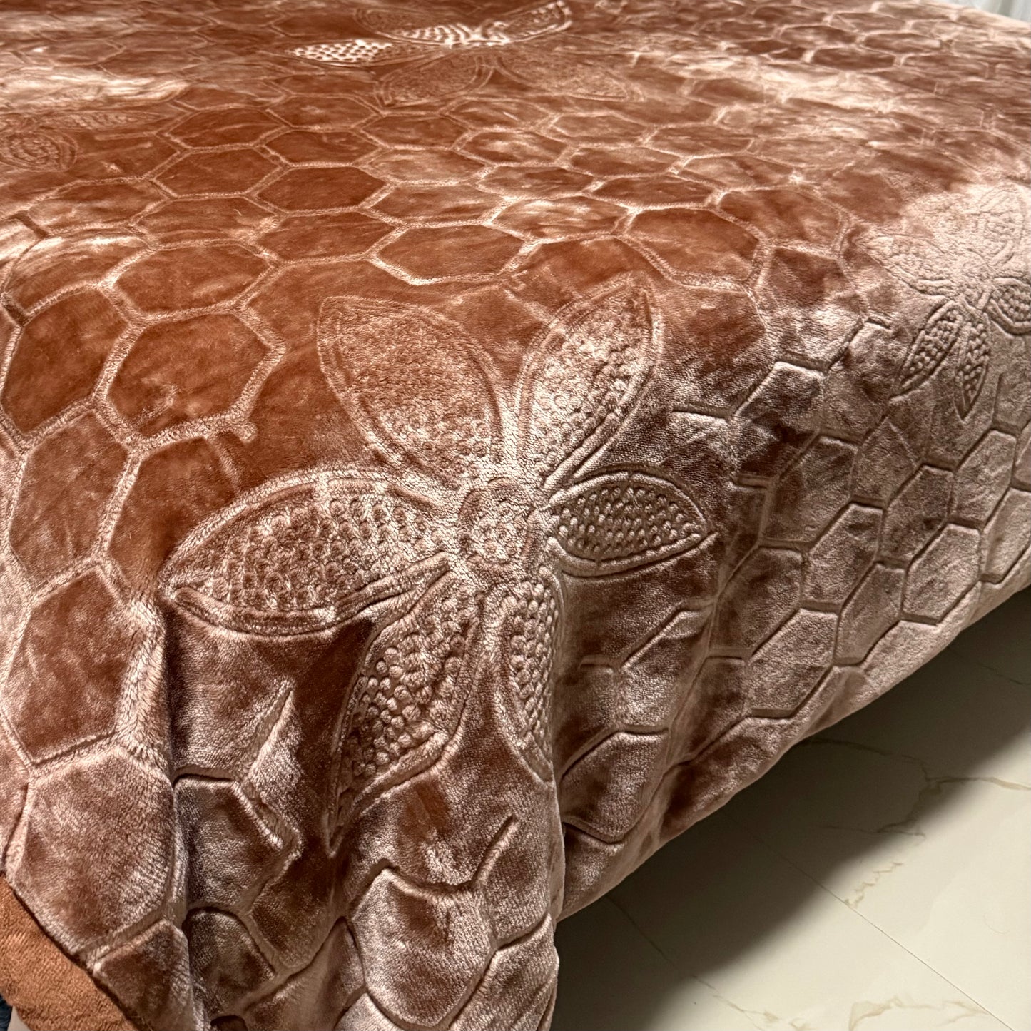 Blanket, Embossed Mink Fleece, Reversible, Brown