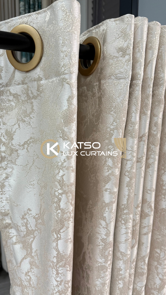 Sunita Made-to-Measure Curtain, Soft Ivory Damask | Eyelet, Taped or Wave