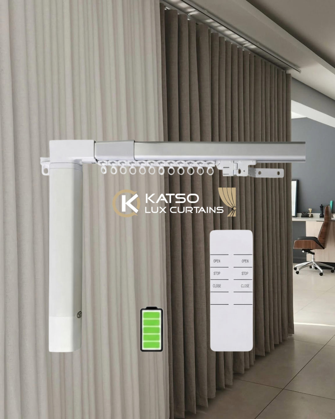Double Wave Curtain Track Kit, Front Motorised & Back Manual
