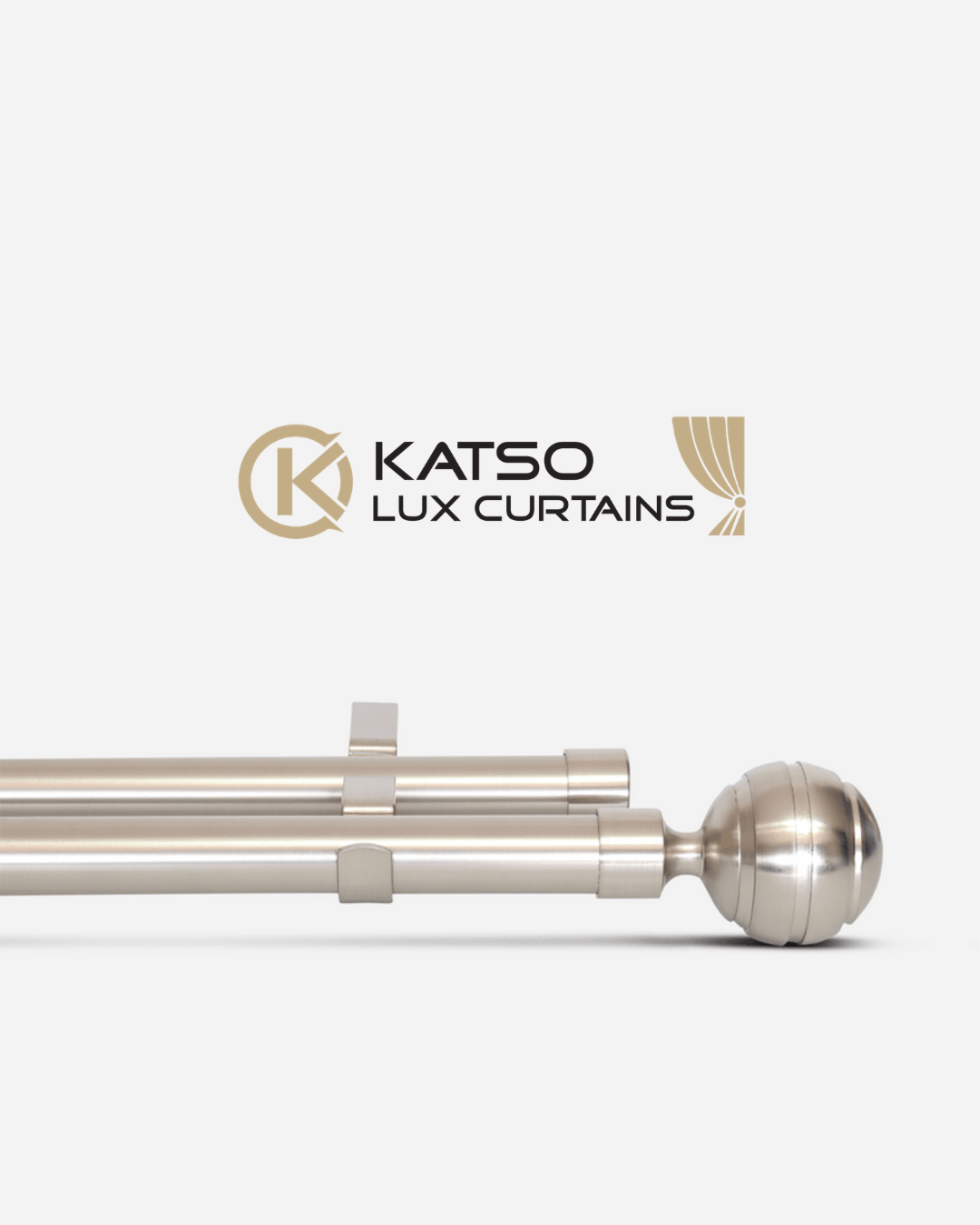 Double Manual Curtain Rod Set With Ball Finials, Soft Silver