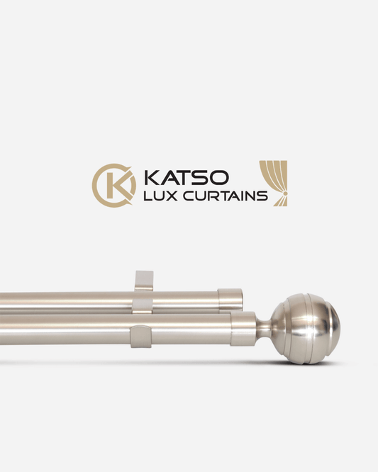 Double Manual Curtain Rod Set With Ball Finials, Soft Silver