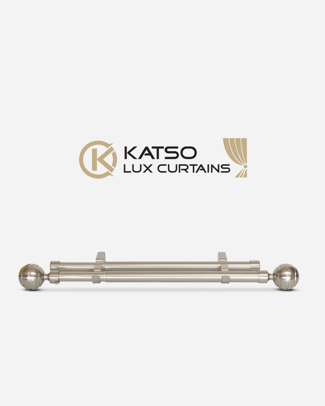 Double Manual Curtain Rod Set With Ball Finials, Soft Silver