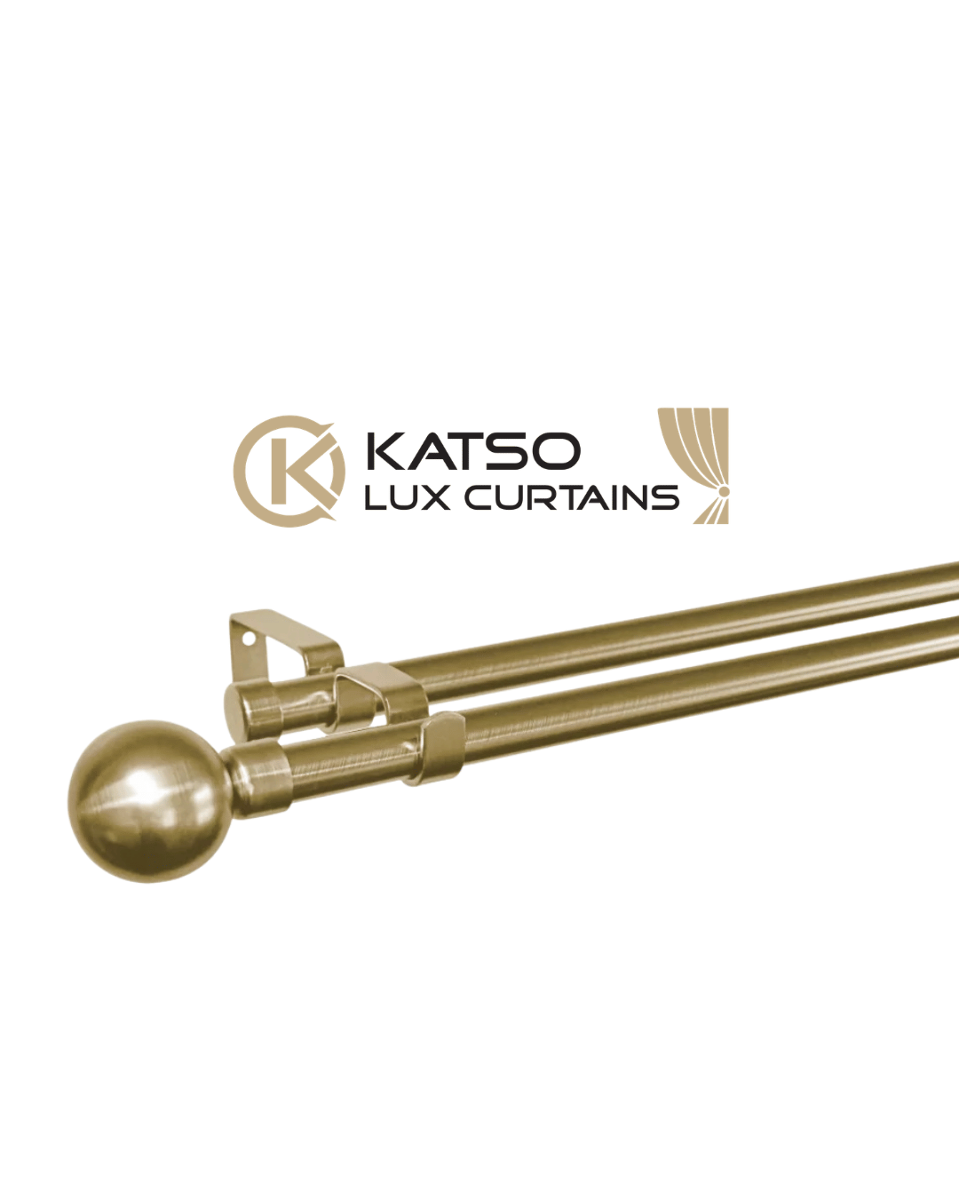 Double Manual Curtain Rod Set With Ball Finials, Gold