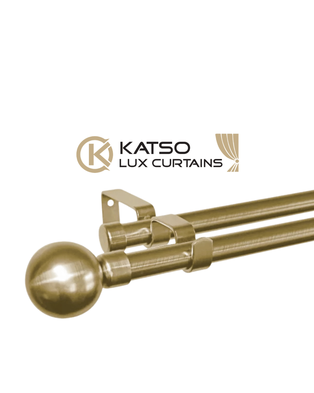 Double Manual Curtain Rod Set With Ball Finials, Gold