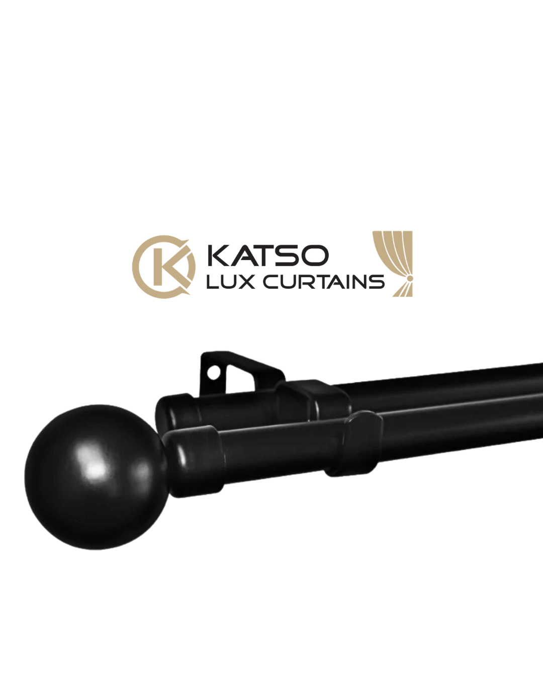 Double Manual Curtain Rod Set With Ball Finials, Black