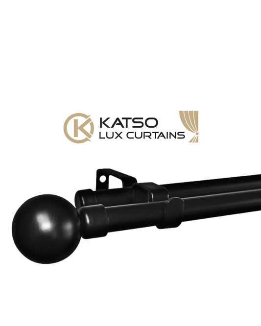 Double Manual Curtain Rod Set With Ball Finials, Black