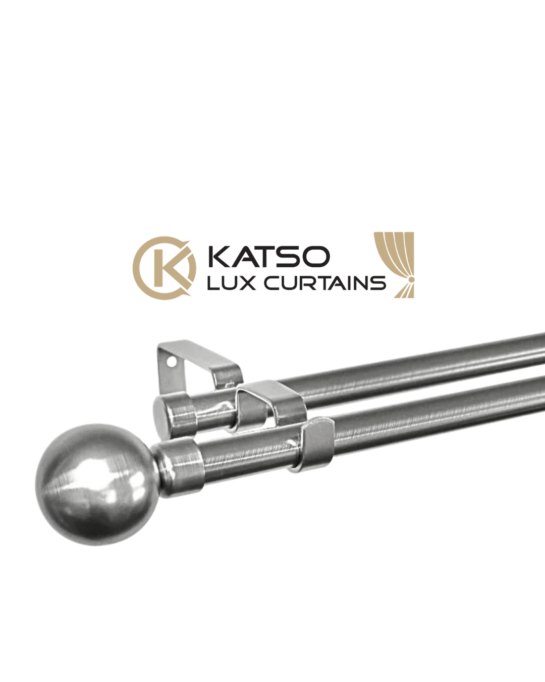 Double Manual Curtain Rod Set With Ball Finials, Brushed Silver