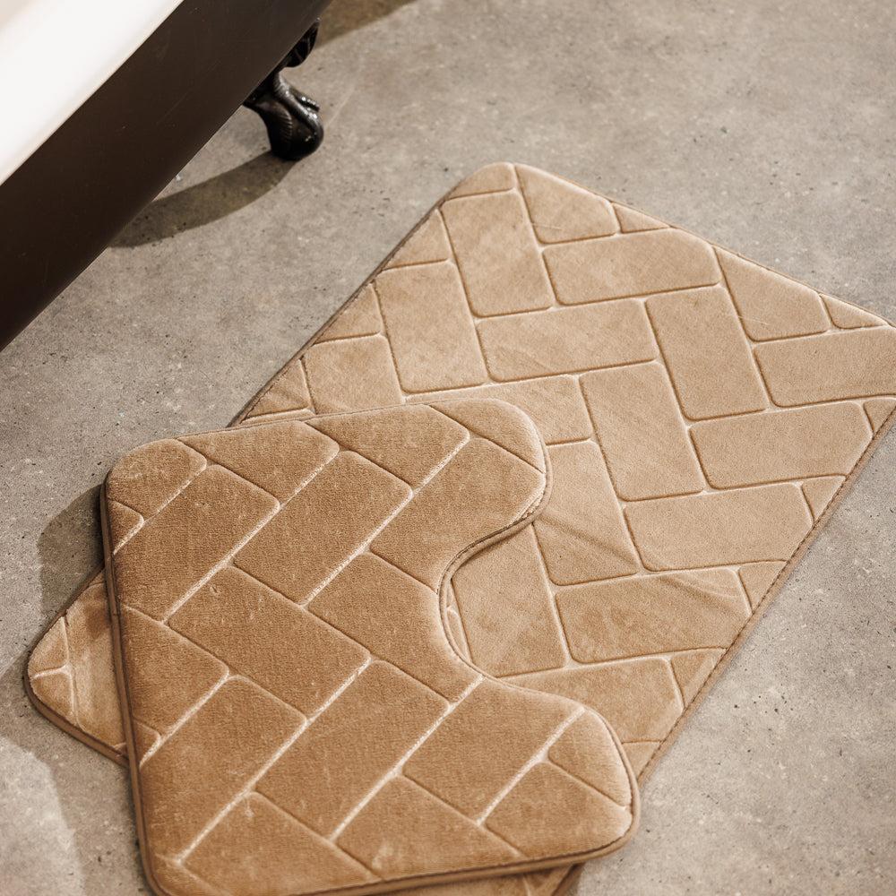 Athens Memory Foam Bathroom Mat Beige 2 Piece-Bath Mats