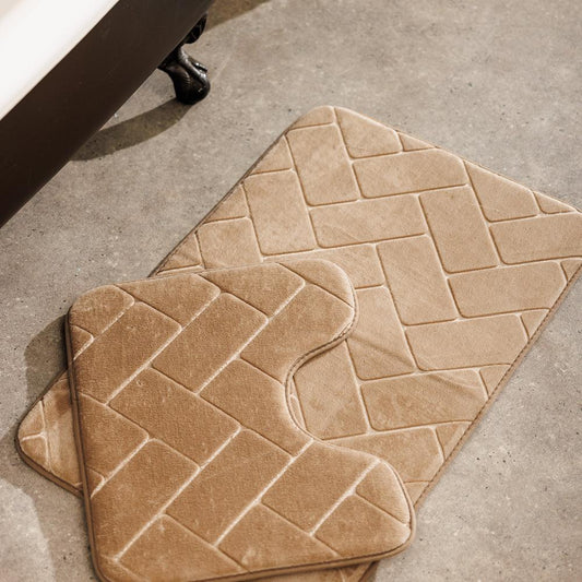 Athens Memory Foam Bathroom Mat Beige 2 Piece-Bath Mats