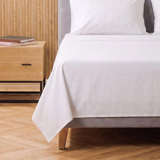 Cotton Bay 350 Thread Count Polycotton Twill Flat Sheet White-Flat Sheets