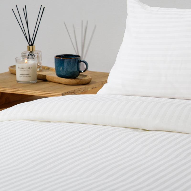 Cotton Club 250 Thread Count Satin Stripe Duvet Cover Set - White-DUVET COVER SET