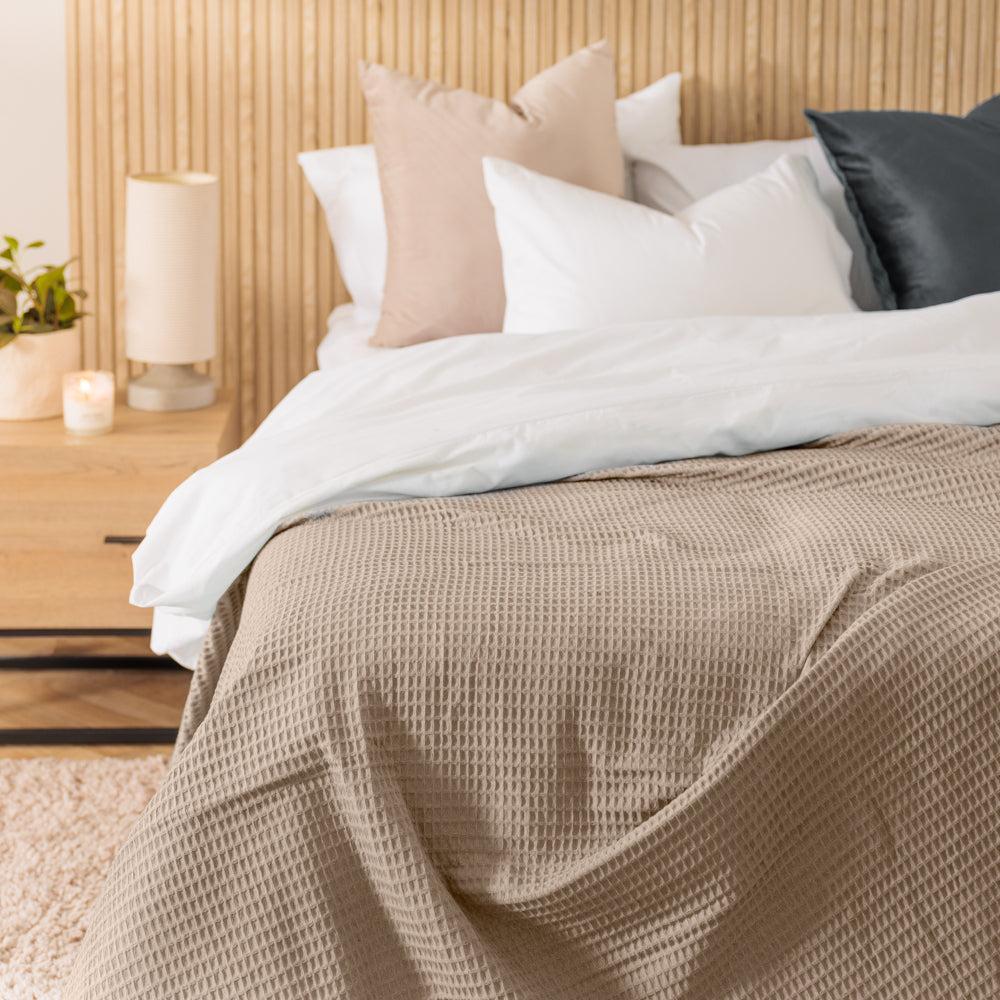 Cotton Club Waffle Blanket Throw Light Beige-Blankets