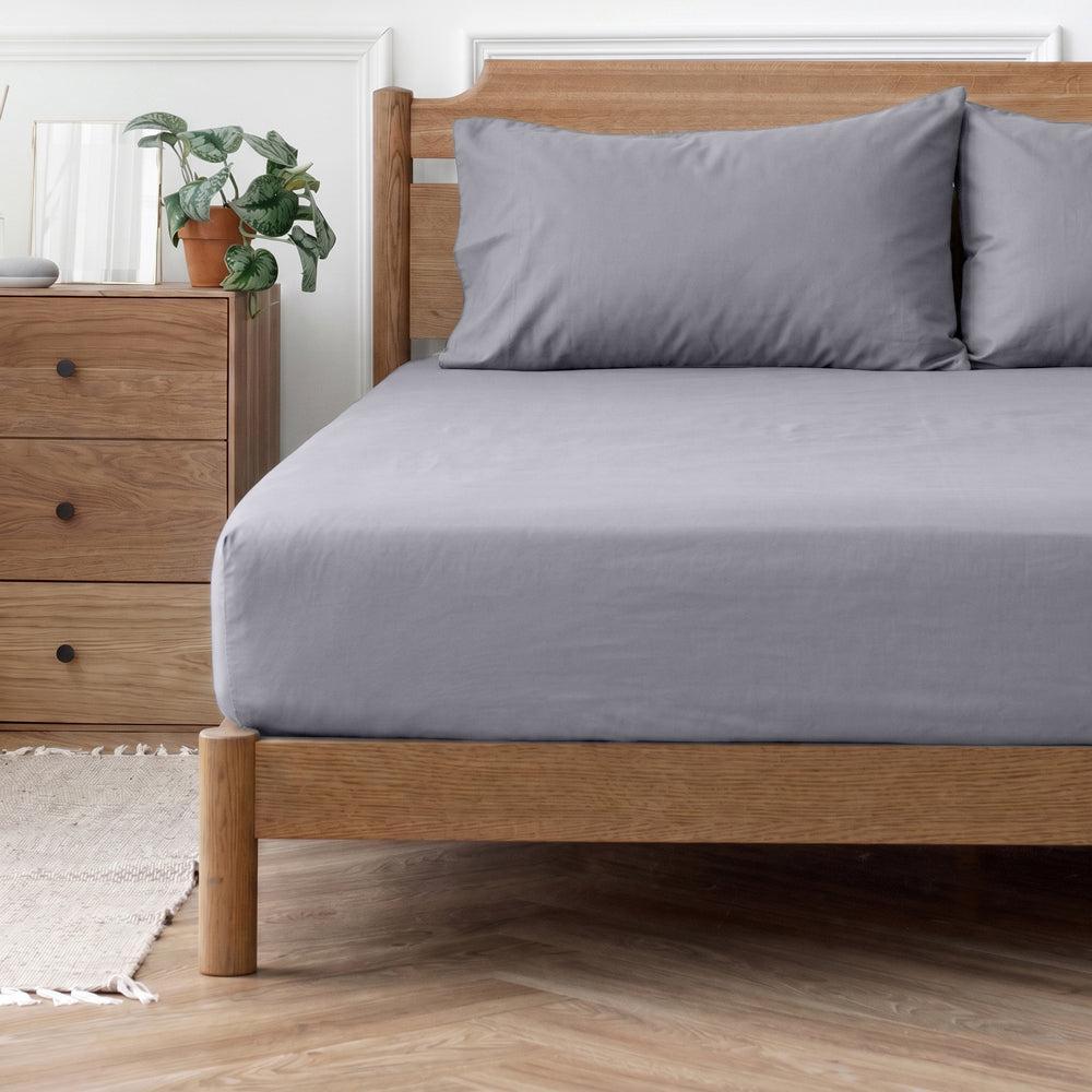 Easy Care 144 Thread Count Polycotton Fitted Sheet Grey-Fitted Sheets