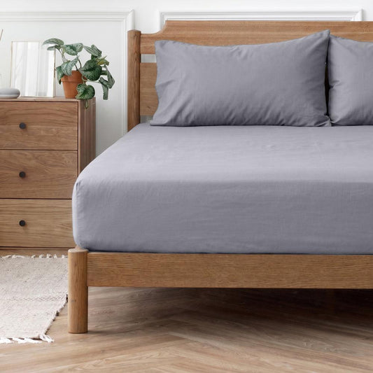 Easy Care 144 Thread Count Polycotton Fitted Sheet Grey-Fitted Sheets