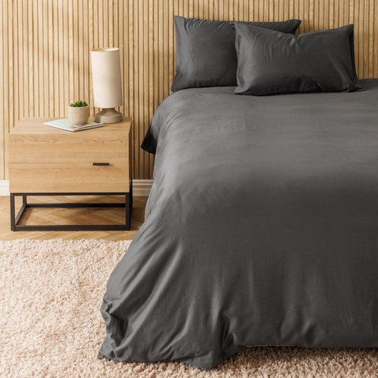 Heritage Collection Cotton Linen Blend Duvet Cover Set Charcoal-Duvet Cover Sets