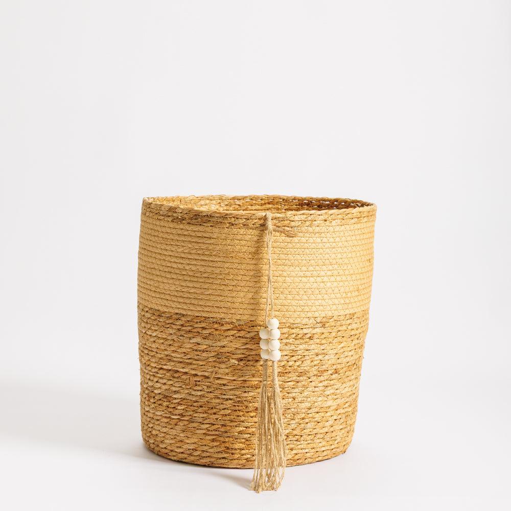 Home.Life Bulrush Paper Beaded Tassel Basket Natural-Storage Baskets