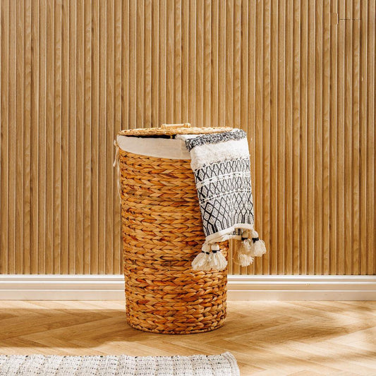 Home.Life Lined Tapered Water Hyacinth Hamper with Lid Natural-Laundry Basket