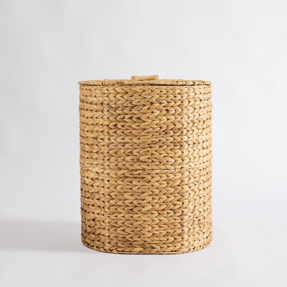 Home.Life Oval with Hyacinth Hamper Wooden Handles with Lid Natural-Laundry Basket