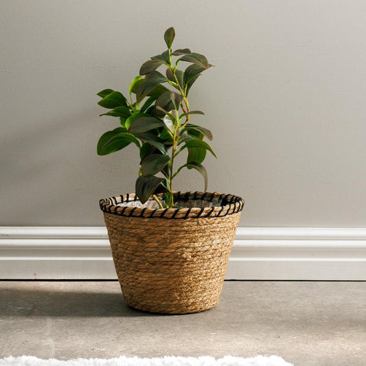 Home.Life Rush Rimmed Lined Planter Black-Planter