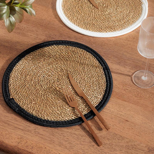 Placemat Seagrass Cotton Rim - Black-Ceramic