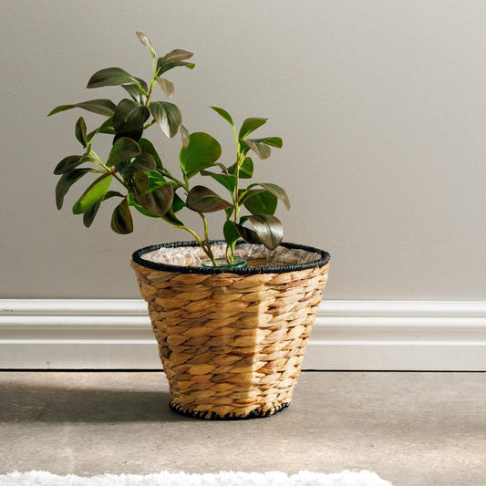 Home.Life Tapered with Hyacinth Lined Planter Basket Black-Planter