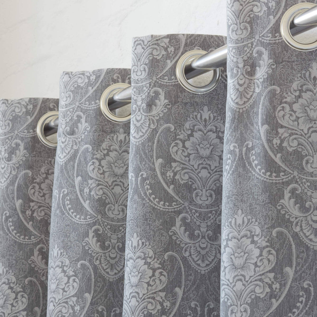 HOME.LIFE Venice Jacquard Eyelet Lined Curtain - Dark Grey-Curtains