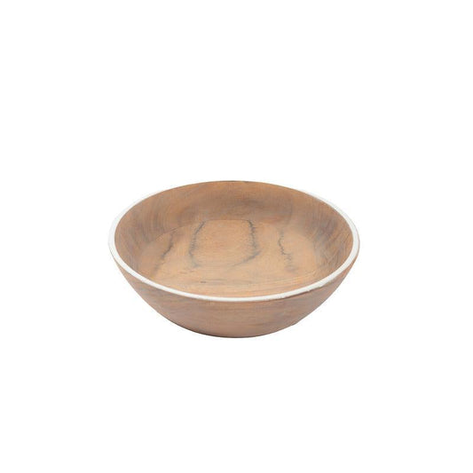 HOME.LIFE Wooden Enamel Rimmed Round Bowl - White-Bowl
