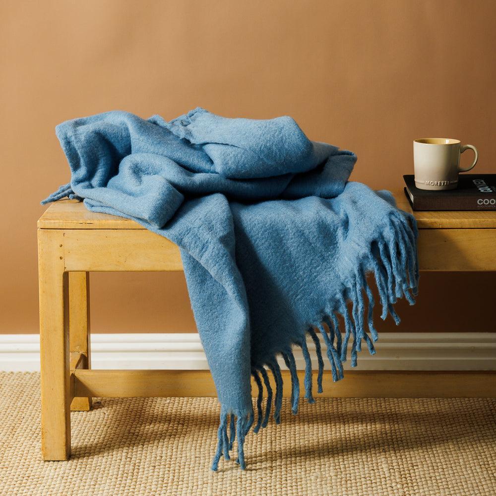 Nest Woollen Blend Blanket Throw Denim Blue-Blankets