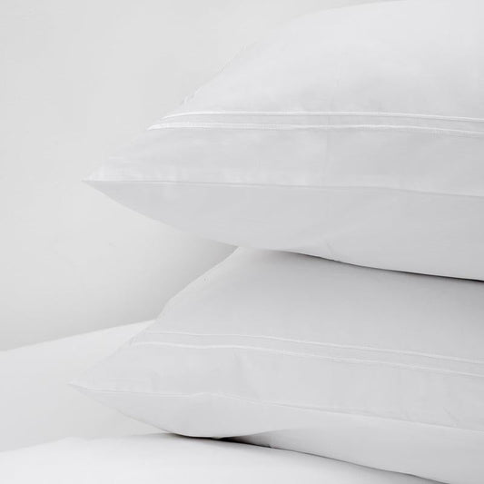 Whisper Soft 400 Thread Count Egyptian Cotton Sateen Satin Stitch Pillowcase Pair - White-Pillowcase