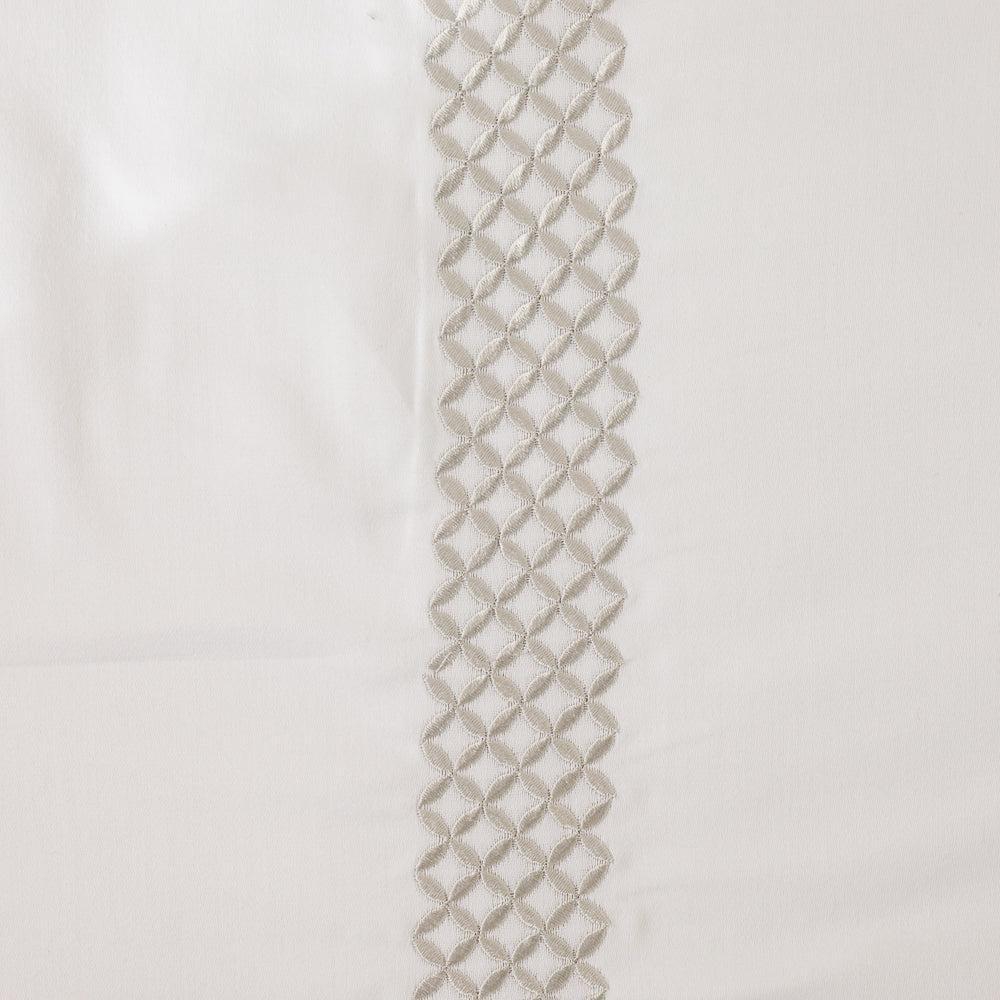 Whisper Soft Lattice 400 Thread Count 100% Cotton Embroidered Duvet Cover Set Silver on White-Duvet Cover Sets